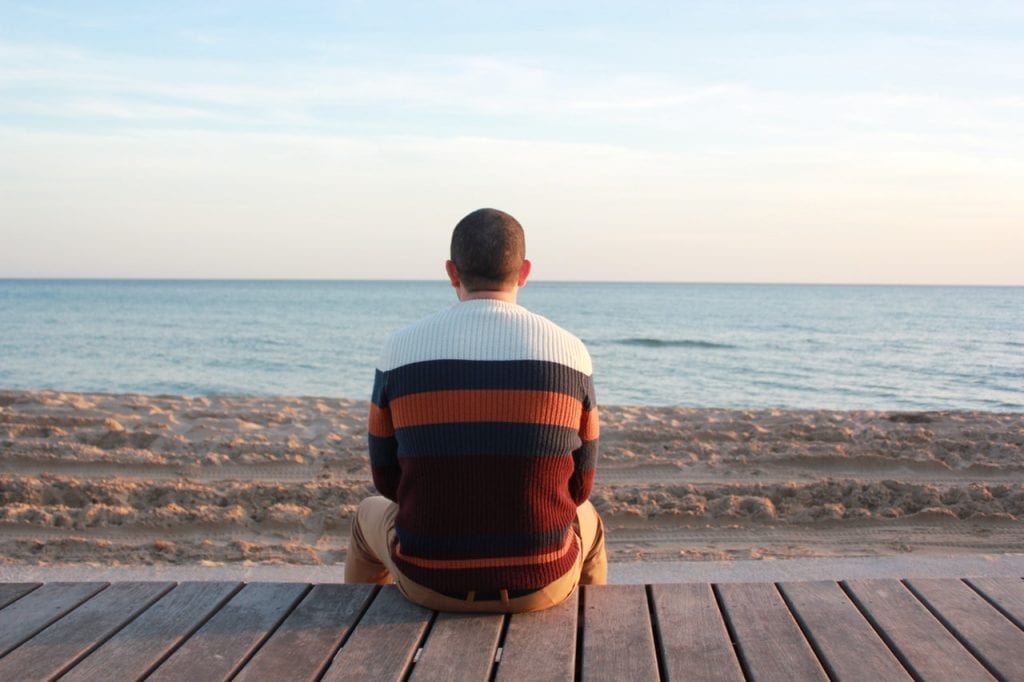 Man sitting alone watching the sea