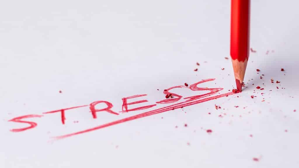 The word Stress written in red pencil