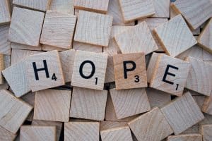 The word Hope written in scrabble letters