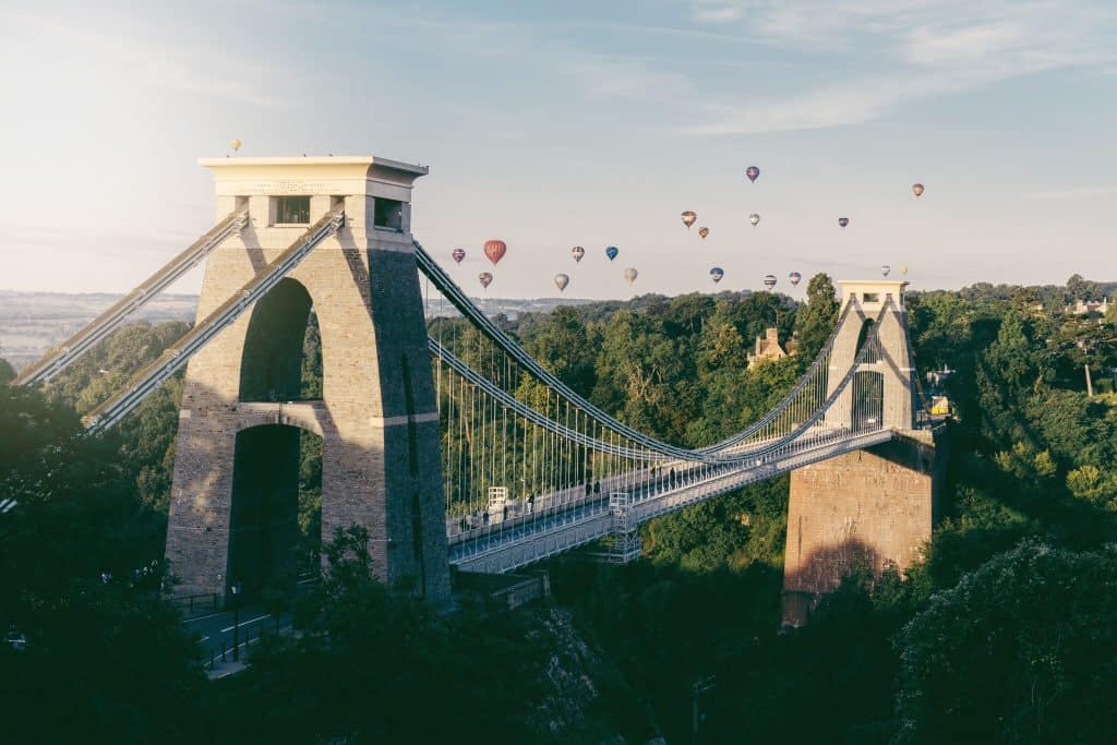 Picture of Suspension Bridge with balloons rising in the distance