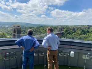 Volunteers looking across Avon Gorge to Suspension Bridge