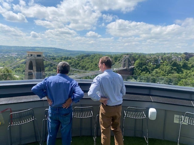 Volunteers looking across Avon Gorge to Suspension Bridge