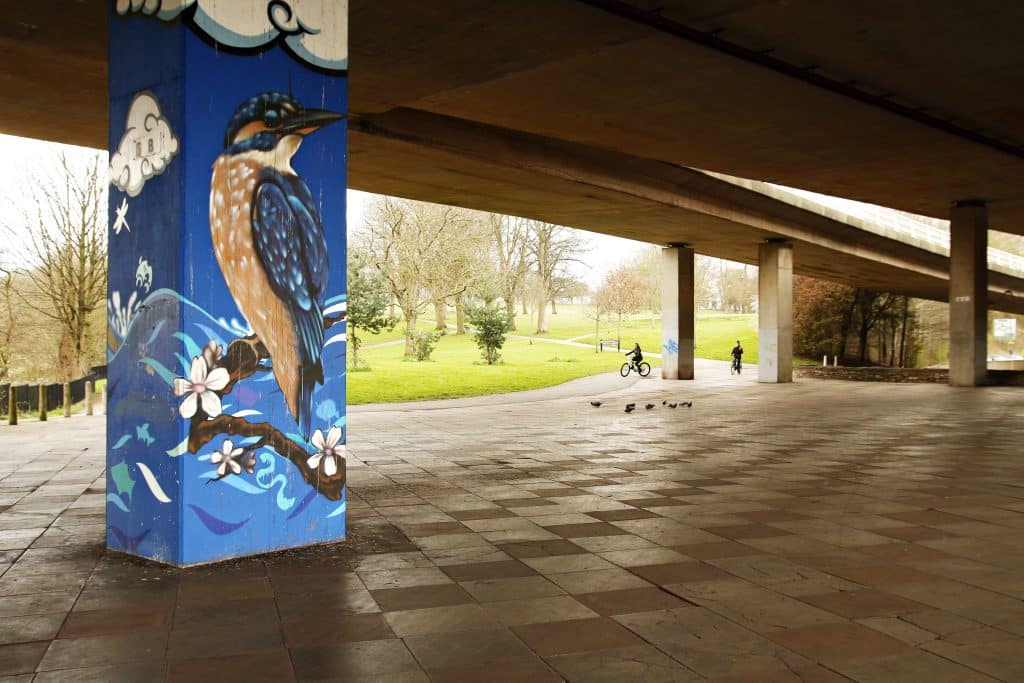 Kingfisher mural under a Bristol flyover in Eastville